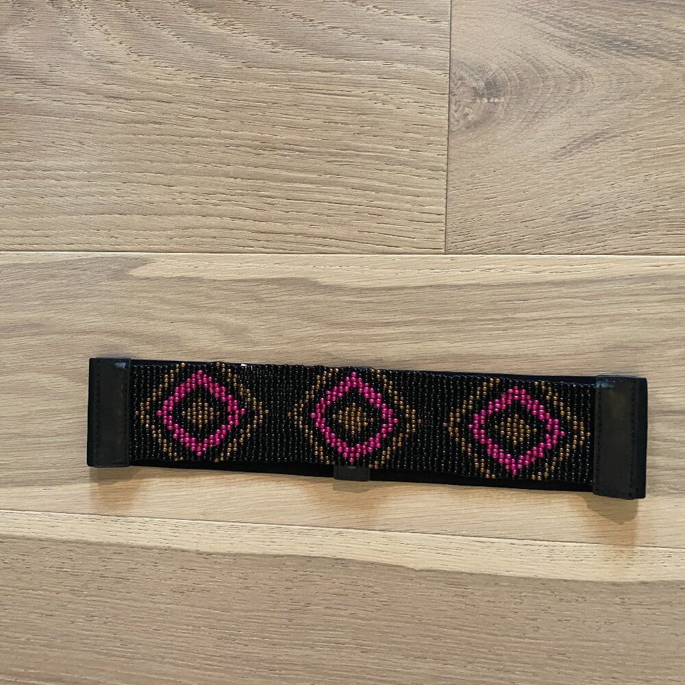 Bebe Black Stretch Belt w Multicolor Beading Detail Size M/L